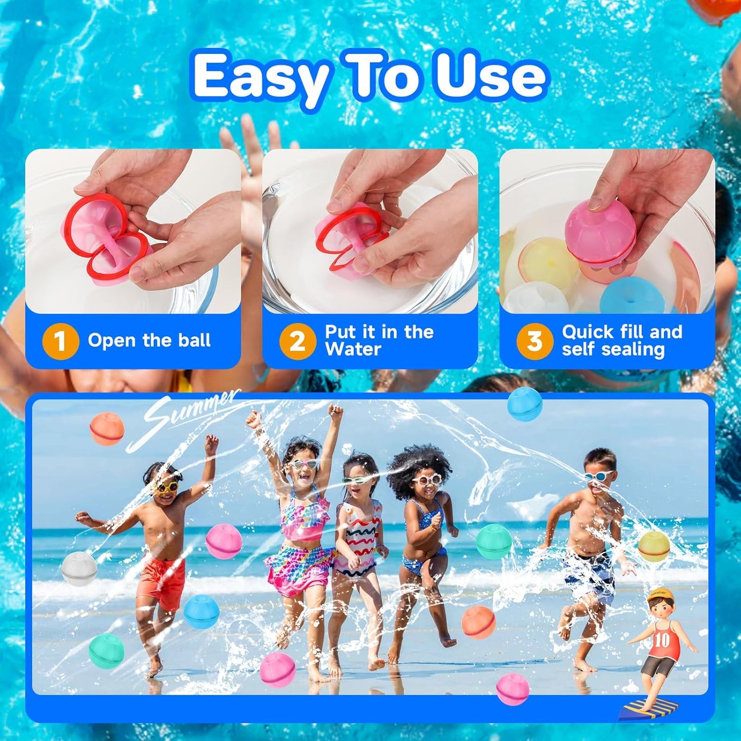 Magnetic Reusable Water Balloons - Quick Fill No-Mess
